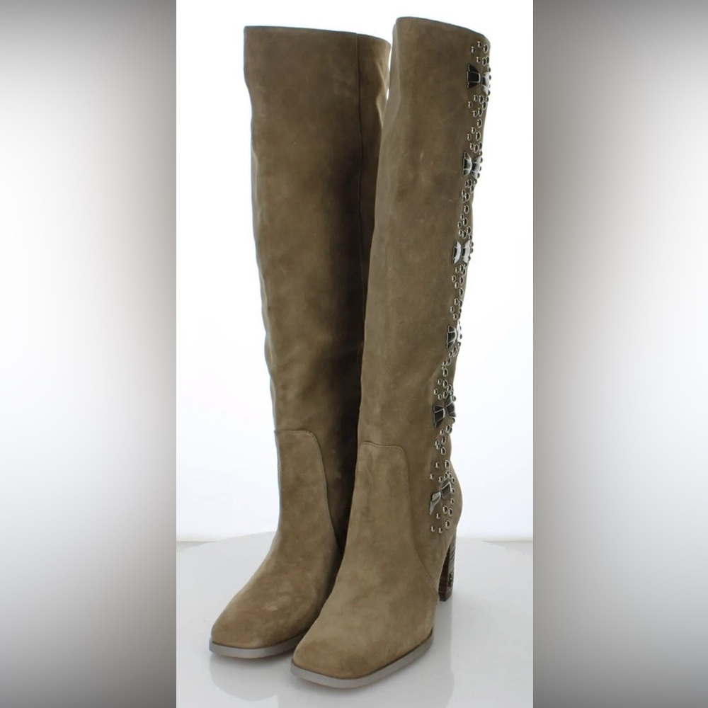 NEW $300 Women's Sz 7.5 M Sam Edelman Oma Suede Knee High Boot In Taupe
